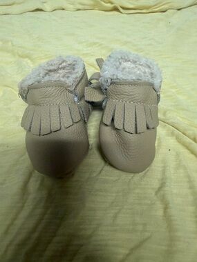 Baby Walker Soft Leather Fringe Booties - Beige
